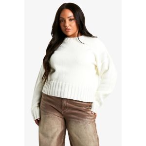 "Plus" Pull Grande Taille En Tricot Doux Avec Détails De Couture Et Col Rond Décontracté - Blanc Écru - 54, Blanc Écru
