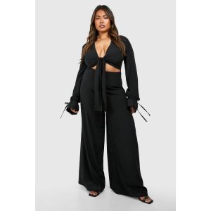 "Plus" Combinaison Grande Taille À Nœud Tissé À L'Avant Et Manches Longues - Noir - 54, Noir
