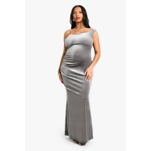 Robe Maxi En Velours Asymétrique Froncée Grande Taille - Gris - Argent - 46, Gris - Argent