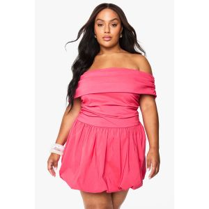 Mini Robe Bouffante Froncée En Bengaline "Plus" - Rose Fuchsia - 48, Rose Fuchsia
