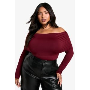 Top Grande Taille En Jersey À Épaules Dénudées - Rouge Lie De Vin - 56, Rouge Lie De Vin