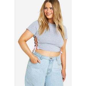 T-Shirt "Plus" À Lacets Et Détails De Nœud - Gris Perle - 46, Gris Perle