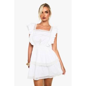 Robe En Coton À Volants Superposés Brodée - Blanc - 44, Blanc