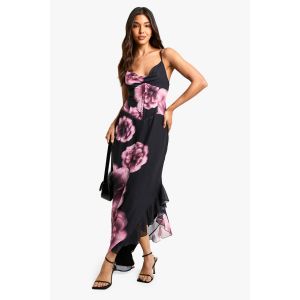 Grande Robe Maxi Corset En Chiffon À Fleurs - Noir - 42, Noir