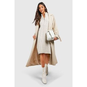 Half Zip Cable Knit Jumper Dress - Gris Pierre - Xs, Gris Pierre