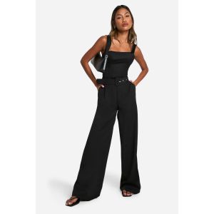 Pantalon À Jambes Larges En Tissu Assorti Avec Ceinture - Noir - 38, Noir