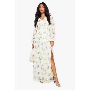 Robe Maxi En Chiffon À Manches Longues Avec Ceinture Plissée Pour Femme Enceinte - Citron - 44, Citron