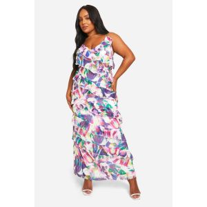 Grande Taille - Robe Asymétrique Longue Fleurie À Volants - Multicolore - 44, Multicolore