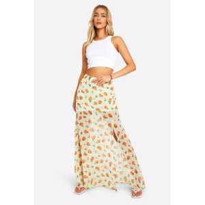 Jupe Maxi En Chiffon À Fleurs Froissée - Multicolore - 34, Multicolore