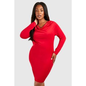 "Plus" Robe Mini Moulante Grande Taille À Col Châle - Rouge - 44, Rouge