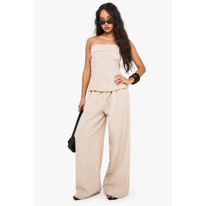 Pantalon À Rayures Look Lin, Jambe Large. - Beige - 42, Beige