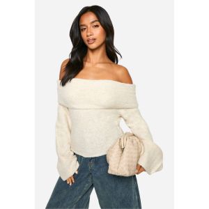 "Petite" Pull Tricoté "Petite" Taille À Épaules Dénudées Synthétique - Blanc Cassé - L, Blanc Cassé