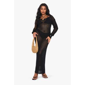 "Plus" Robe Maxi De Plage Grande Taille Avec Détail En Bordure Tricotée - Noir - 56, Noir