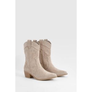 Bottes De Cow-Boy Western À Cheville En Daim Synthétique Brodé - Gris Pierre - 41, Gris Pierre