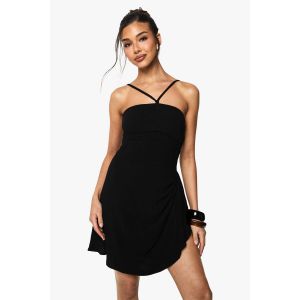 Robe Mini Drapée Portefeuille À Effet Lin - Noir - 44, Noir