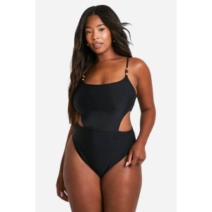"Plus" Maillot De Bain Grande Taille À Découpes Latérales Et Détails En Perles - Noir - 54, Noir