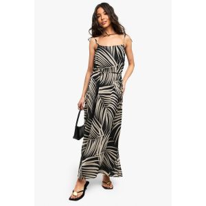 Robe Midaxi En Mousseline À Imprimé Palmier Et Détails Noués - Noir - 42, Noir