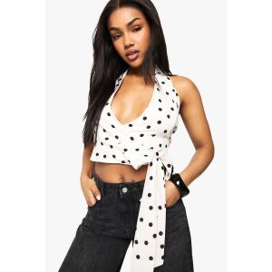 Haut Enveloppant Tissé À Pois - Blanc Cassé - 40, Blanc Cassé