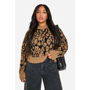Pull Grande Taille À Col Rond Côtelé Léopard - Leopard - 54, Leopard