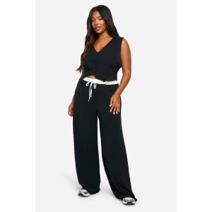 "Plus" Gilet Et Ensemble Coordonné Pantalon Large À Jambes Larges À Contraste - Noir - 56, Noir