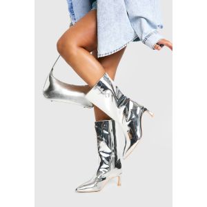 Bottes Cheville Colonne Mé"Tall"iques À Haute Brillance - Gris - Argent - 38, Gris - Argent