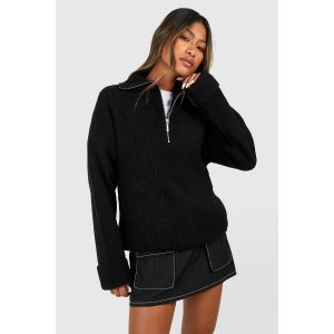 Chunky Soft Knit Half Zip Jumper - Noir - M, Noir