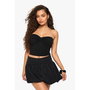 Jupe Mini En Tissu Tissé Avec Détail De Pompon - Noir - 36, Noir