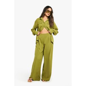 Pantalon Ample Tissé Avec Plis À L'Avant Et Jambe Large - Vert Olive - 40, Vert Olive