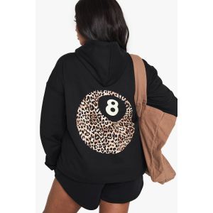 "Plus" Leopard 8 Ball Oversized Hoodie - Noir - 46, Noir