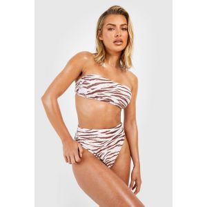 Haut De Maillot Bandeau À Imprimé Tigre - Blanc Cassé - 42, Blanc Cassé