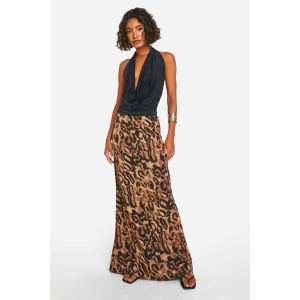 Jupe Maxi Longue En Chiffon À Motif Léopard - Marron - 38, Marron
