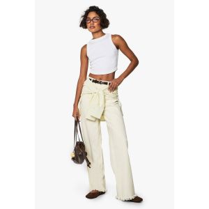 Jean Taille Haute À Ourlet Effiloché Écru À Jambes Larges - Blanc Écru - 34, Blanc Écru