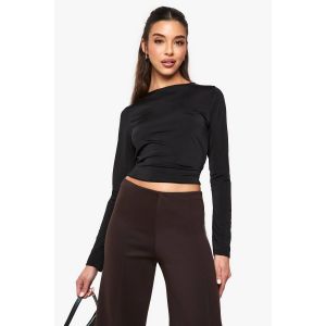 Crop Top À Manches Longues En Tissu Fluide - Noir - 44, Noir