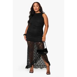 Robe Maxi En Dentelle Pour Grandes Tailles À Ourlet Tombant Et Fronces - Noir - 54, Noir