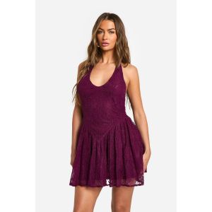 Robe Mini En Dentelle À Col Halter - Plume - 42, Plume