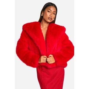 "Petite" Veste En Faux-Fourrure Oversize À Col Imposant - Rouge - 42, Rouge