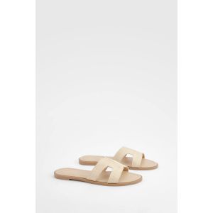 Sandales Mule En Raphia À Double Bride - Nude - 40, Nude