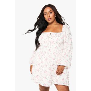 "Plus" Floral Chiffon Blouson Skater Dress -> Robe Skater Blouson En Chiffon Floral Grande Taille - Rose - 44, Rose