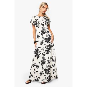 Robe Maxi À Manches D'Ange Florale - Blanc Cassé - 42, Blanc Cassé