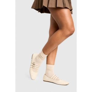 Ballerines Mary Jane En Lin À Triple Bride - Blanc - 41, Blanc
