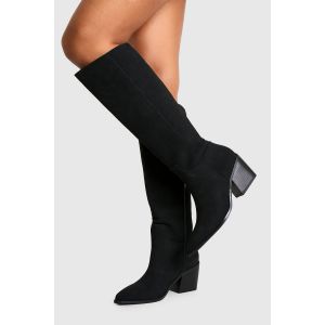 Bottes De Cowboy Western En Nubuck À Coupe Large - Noir - 37, Noir