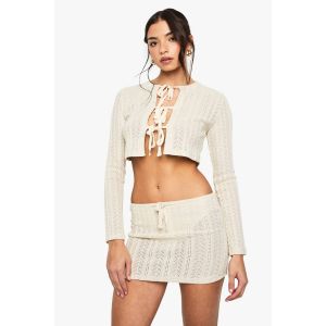 Jupe Mini En Crochet Avec Culotte Intégrée - Gris Pierre - 40, Gris Pierre