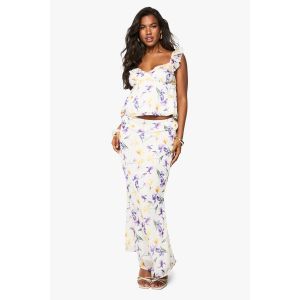 Jupe Maxi À Imprimé Floral En Chiffon - Blanc Ivoire - 38, Blanc Ivoire