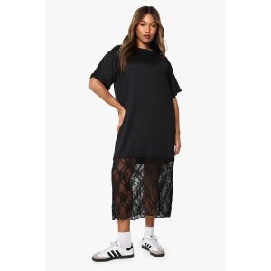 "Plus" Robe T-Shirt Midaxi Grande Taille Avec Détails En Dentelle - Noir - 56, Noir