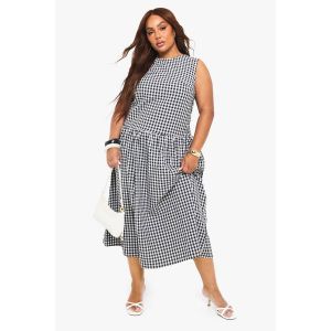 Robe Midaxi Smockée En Gingham Grande Taille À Taille Basse - Noir - 54, Noir