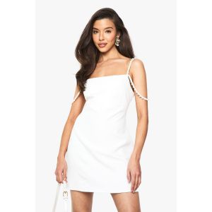 Robe Mini À Bretelles De Perles - Blanc - 40, Blanc