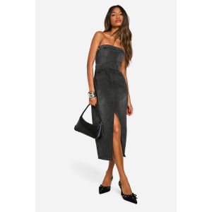 Robe Mi-Longue Fendue En Jean - Noir Délavé - 34, Noir Délavé