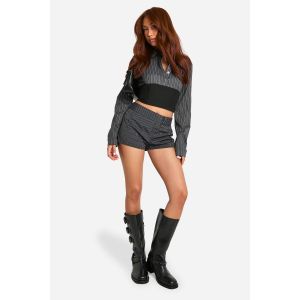 Tailored Pinstripe Micro Shorts - Noir - 34, Noir