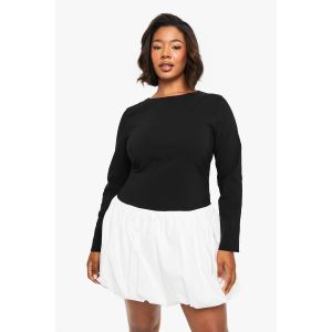 Robe Mini Taille "Plus" En Bengaline À Contraste Puffball - Noir - 44, Noir