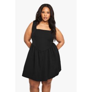 "Plus" Robe Patineuse Mini Sans Manches À Encolure Carrée - Noir - 48, Noir